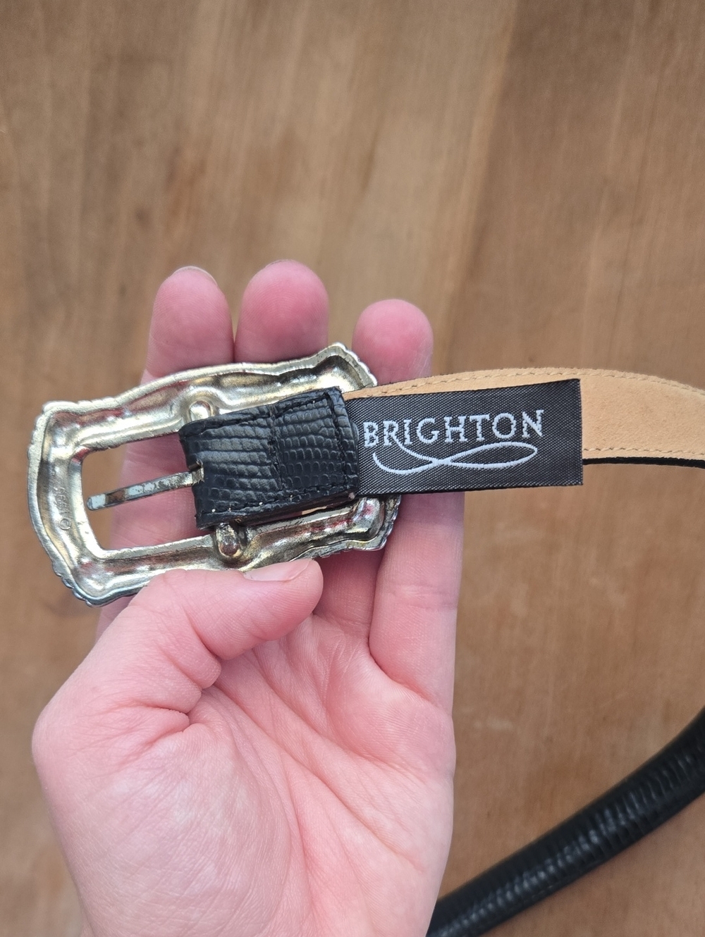 Brighton Black Leather Belt with Decorative Silver-Tone Buckle